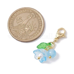 Flower Glass & Natural & Dyed Malaysia Jade Pendant Decortion&nbsp;HJEW-JM01985-01
