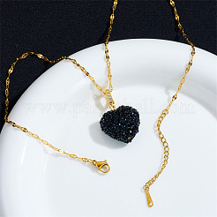 Druzy Glass Heart Pendant 304 Stainless Steel Dapped Chain Necklaces for Women&nbsp;WGB914E-03