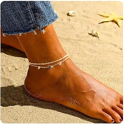 Heart Alloy Cubic Zirconia Double Layer Anklets&nbsp;WG95339-01