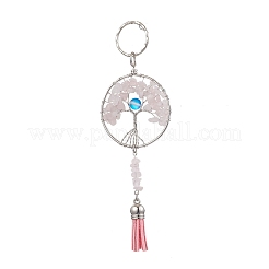 3Pcs 3 Styles Tree of Life Alloy Natural Amethyst & Green Aventurine & Rose Quartz & Synthetic Moonstone Keychain&nbsp;KEYC-JKC00987
