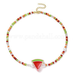 Acrylic Enamel Fruit Pendant Necklace with Glass Seed Chains for Women&nbsp;NJEW-JN04293