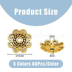 300Pcs 5 Styles Tibetan Style Bead Caps&nbsp;FIND-DC0003-90