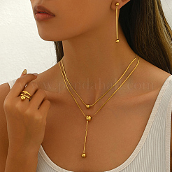 Stainless Steel Round Double Layer Necklaces & Earrings & Rings Sets for Women Party Daily Wear&nbsp;LQ8185