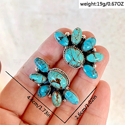 Bohemian Style Flower Alloy & Synthetic Turquoise Stud Earrings&nbsp;FS-WG437DA-01