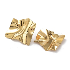Ion Plating(IP) 304 Stainless Steel Textured Square Ear Studs for Women&nbsp;EJEW-P234-05G