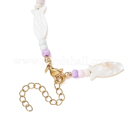 Summer Beach Natural White Shell and Glass Seed Beaded Necklaces&nbsp;NJEW-JN05855-02
