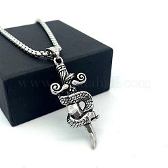 Vintage 304 Stainless Steel Snake Sword Shaped Pendant Punk Necklaces for Men&nbsp;LS-WD3410