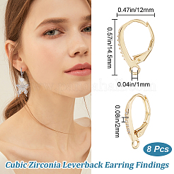 4Pairs Brass Micro Pave Clear Cubic Zirconia Leverback Earring Findings&nbsp;KK-BBC0021-97G