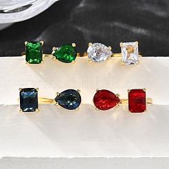 Brass Micro Pave Cubic Zirconia Cuff Rings for Women&nbsp;RJEW-F181-08G