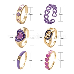 6Pcs 6 Style Brass Cuff Rings&nbsp;RJEW-LS0001-02B