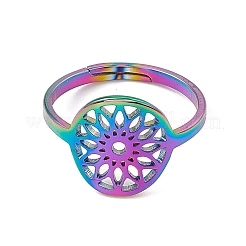 Ion Plating(IP) 201 Stainless Steel Flower Adjustable Ring for Women&nbsp;RJEW-C045-01M