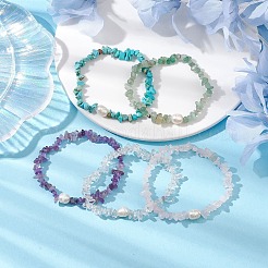 5Pcs 5 Styles Natural Rose Quartz & Quartz Crystal & Howlite & Green Aventurine & Amethyst Chip Beaded Stretch Bracelets for Women&nbsp;BJEW-JB10935