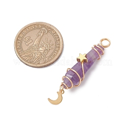 3Pcs 3 Styles Natural Amethyst Pointed Copper Wire Wrapped Faceted Bullet Big Pendants&nbsp;PALLOY-JF03572-03