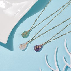 Natural Gemstone Teardrop Pendant Necklace&nbsp;NJEW-JN03900