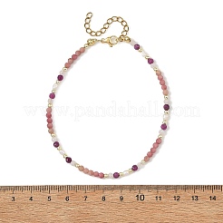 Natural Rainbow Moonstone & Rhodonite & Ruby Faceted Round and Potato Natural Pearl Beaded Anklets&nbsp;AJEW-AN00855-02