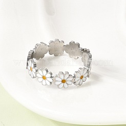 Flower 201 Stainless Steel with Enamel Finger Rings&nbsp;RJEW-Z135-02P