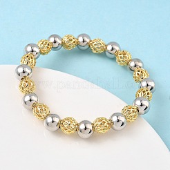Brass Round Beaded Stretch Bracelets for Women&nbsp;BJEW-B148-04B-GP