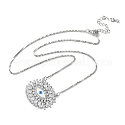 Brass Pave Clear Cubic Zirconia and Enamel Eye Pendant Box Chain Necklaces&nbsp;NJEW-C121-03P