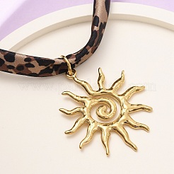 304 Stainless Steel Sun Pendant Leopard Print Polyester Cord Necklaces for Women&nbsp;NJEW-D340-04G