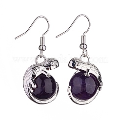 Natural Amethyst Chameleon Dangle Earrings with Crystal Rhinestone&nbsp;EJEW-A092-10P-07