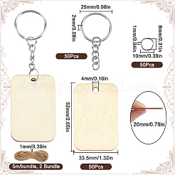 50Pcs Unfinished Natural Poplar Wood Pendants with 50Pcs Iron Split Key Rings with 50Pcs 304 Stainless Steel Jump Rings with 2 Bundle 2-Ply Jute Cord&nbsp;DIY-SP0001-67A