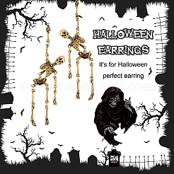 2 Pairs 2 Colors Alloy Skeleton Skull  Dangle Stud Earrings for Halloween&nbsp;EJEW-FI0001-11