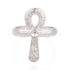 Ankh Cross 304 Stainless Steel Open Cuff Ring Components&nbsp;STAS-N108-60P