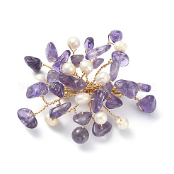 Natural Mixed Gemstone Chips & Pearl Beaded Flower Brooch Pin&nbsp;JEWB-BR00098