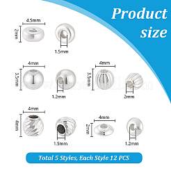 60Pcs 5 Styles 925 Sterling Silver Spacer Beads&nbsp;STER-PH0003-85