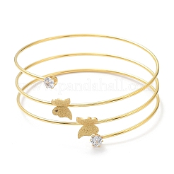 Ion Plating(IP) 304 Stainless Steel Triple Loops Wire Wrap Bangle&nbsp;BJEW-K227-01G