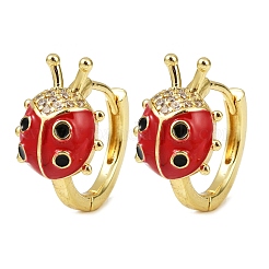 Ladybird Brass Micro Pave Cubic Zirconia Hoop Earrings&nbsp;EJEW-S277-02G