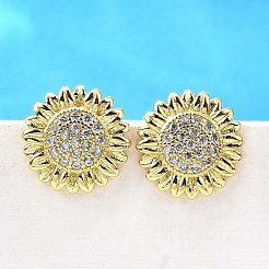 Brass Micro Pave Clear Cubic Zirconia Stud Earrings&nbsp;EJEW-G433-03G