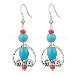 Tibetan Style Alloy Synthetic Turquoise Oval Dangle Earrings&nbsp;EJEW-JE06575-1