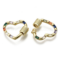 Brass Micro Pave Cubic Zirconia Screw Carabiner Lock Charms&nbsp;ZIRC-S066-043-NF