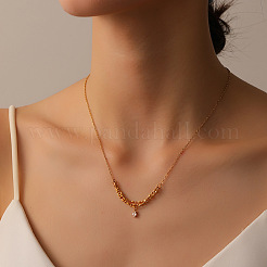 304 Stainless Steel Pave Clear Cubic Zirconia Oval Pendant Mixed Chain Necklaces for Women&nbsp;WG248BB-01