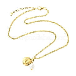 Angel Coin 304 Stainless Steel & Natural Pearl Pendant 304 Stainless Steel Curb Chain Necklaces for Women&nbsp;NJEW-JN06055