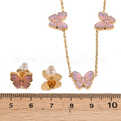 Butterfly 304 Stainless Steel Enamel Necklaces & Stud Earrings Setss for Women&nbsp;SJEW-K003-04G