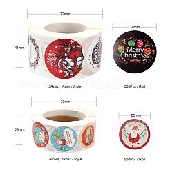 6 Rolls 4 Style Flat Round Christmas Theme Tag Stickers&nbsp;DIY-LS0003-50