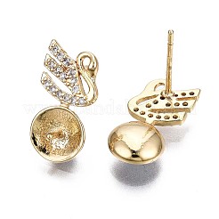 Brass Micro Pave Clear Cubic Zirconia Stud Earring Findings&nbsp;KK-Q764-034B