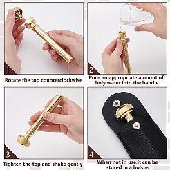Brass Christian Pocket Holy Water Sprinkler with PU Leather Case&nbsp;FIND-WH0366-382G