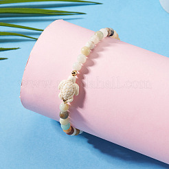 Ocean Dyed Synthetic Turquoise Turtle & Natural Flower Amazonite Round Beaded Anklets&nbsp;AJEW-TA00063