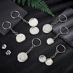 6Pcs 3 Styles Stainless Steel Pattern Locket Pendant Keychains&nbsp;KEYC-ME0001-17B