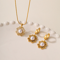 Stainless Steel Flower Hoop Earrings & Pendant Necklaces Sets for Women&nbsp;LL4021