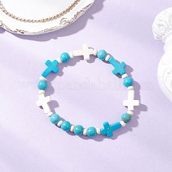 3Pcs Synthetic Turquoise Beaded Stretch Bracelets for Men Women&nbsp;BJEW-JB12373