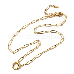 304 Stainless Steel Ring Pendant Paperclip Chain Necklaces for Women&nbsp;NJEW-Z091-02G