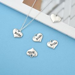 Wedding Theme Antique Silver Tone Tibetan Style Heart with Bride Rhinestone Charms&nbsp;TIBEP-N005-12E