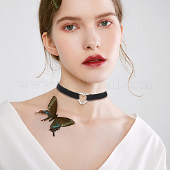 Alloy Heart Link Black Velvet Choker Necklaces&nbsp;NJEW-WH20002-11D