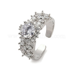 Brass Micro Pave Cubic Zirconia Adjustable Cuff Rings for Women&nbsp;RJEW-C129-04P
