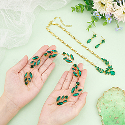 Rhinestone Olive Leaf Dangle Stud Earrings & Pendant Necklace & Bridal Headband&nbsp;SJEW-CA0001-01