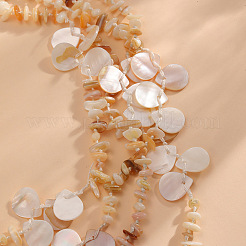 Ocean Natural Shell Chip Beaded Multi Layered Necklaces with Alloy End Chains for Women&nbsp;WGD1A0B-01